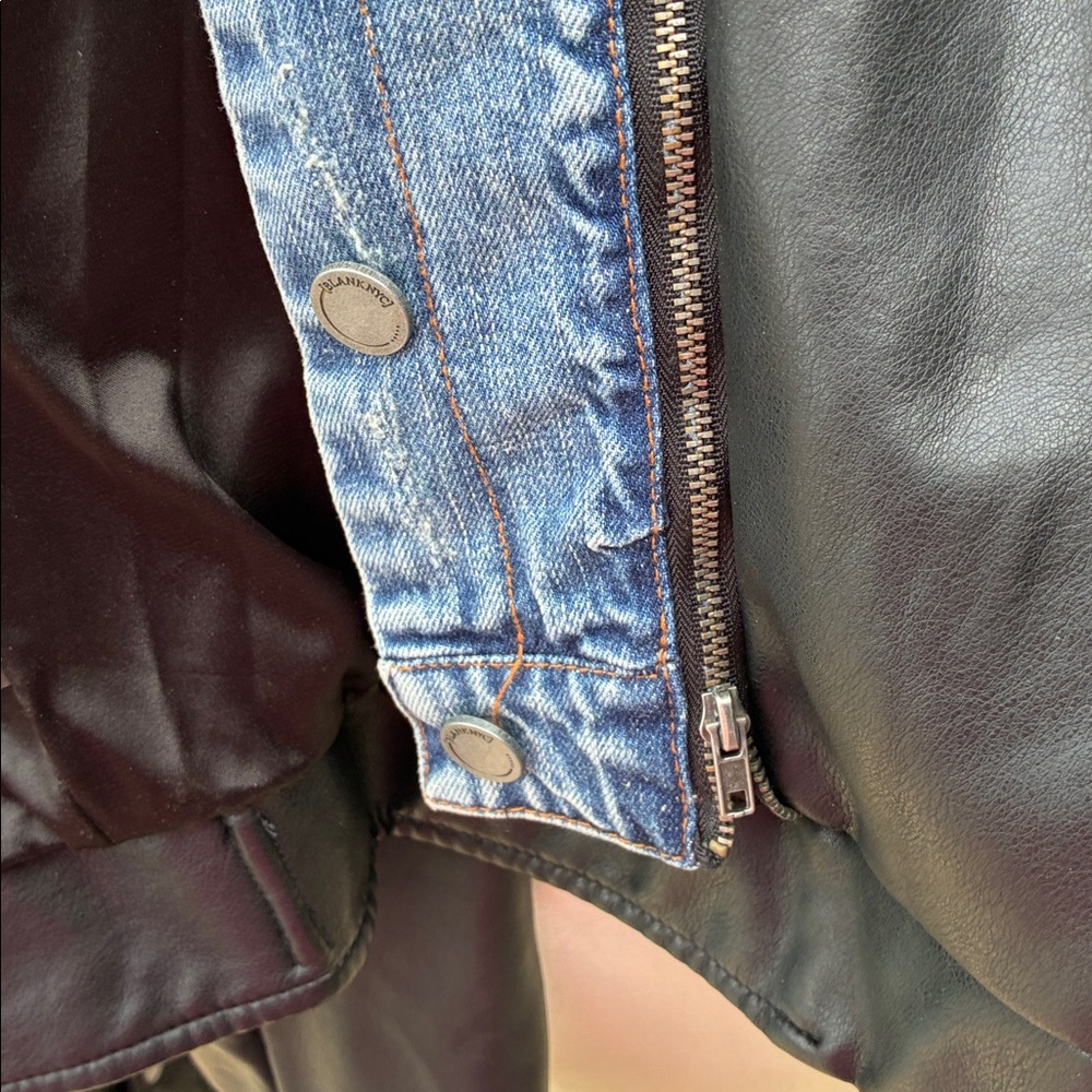 Blank NYC Black Faux Leather Moto Jacket with zip out Denim Collar Detail L - Picture 9 of 10
